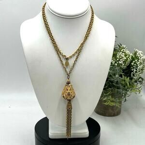 Cheryl Pesce Vintage Gold Tone‎ Long Tassel Y Necklace